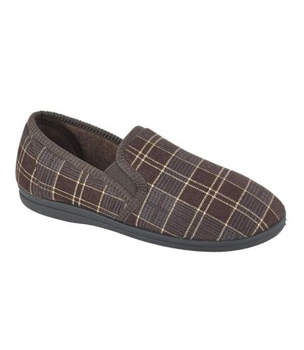 Sleepers Mens Dale Checked Slippers (Brown) - UTDF2161