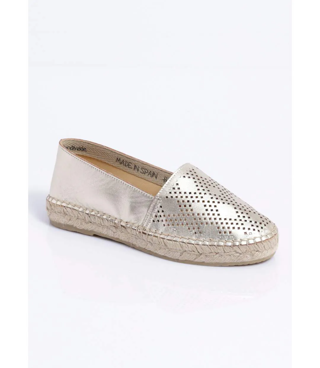 Espadrilles plates cuir perforé semelles corde-1
