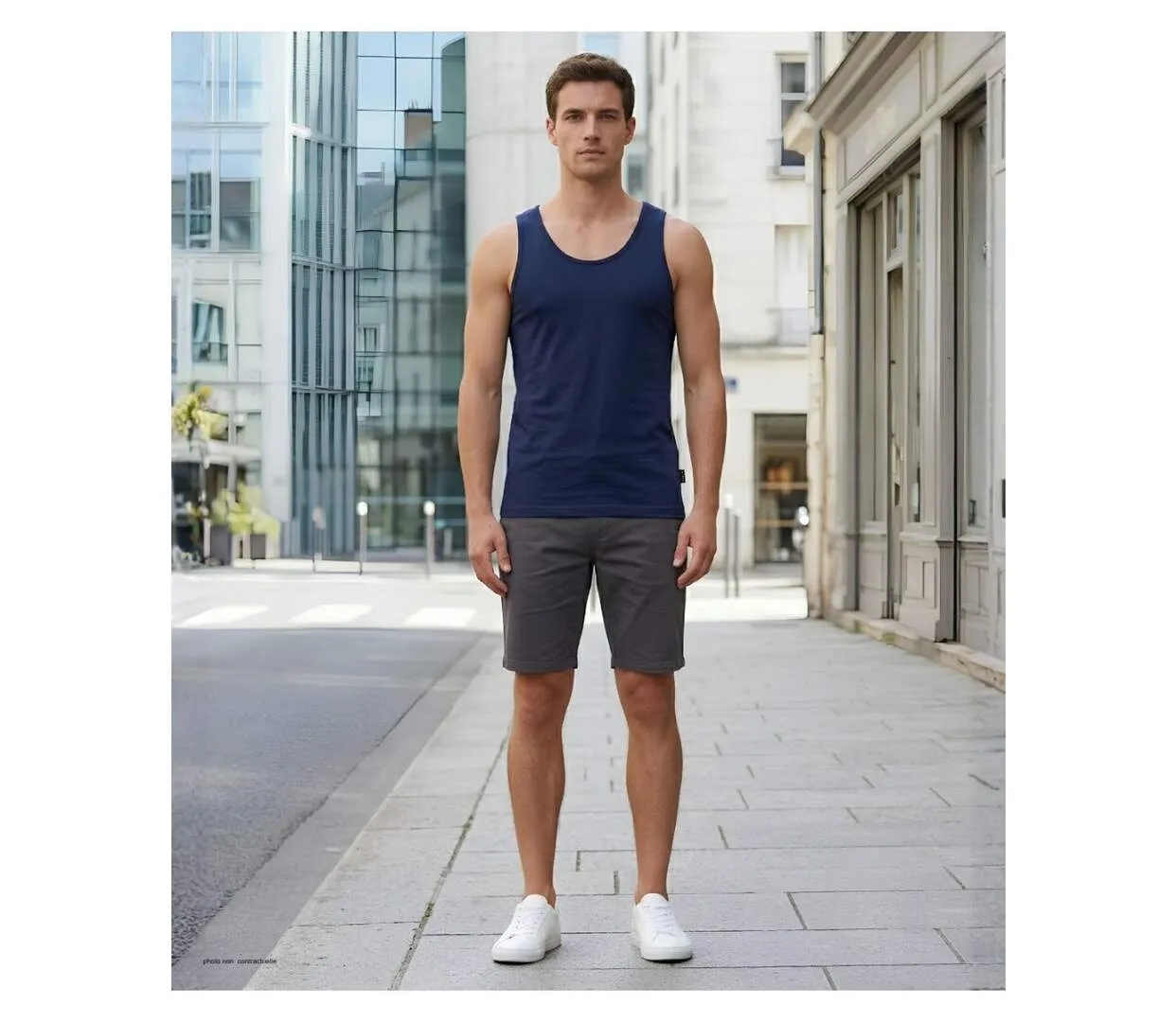 CHALLENGER F105 - Débardeur uni pour homme en pur coton bleu marine : le confort absolu disponible jusqu'au 4XL-5