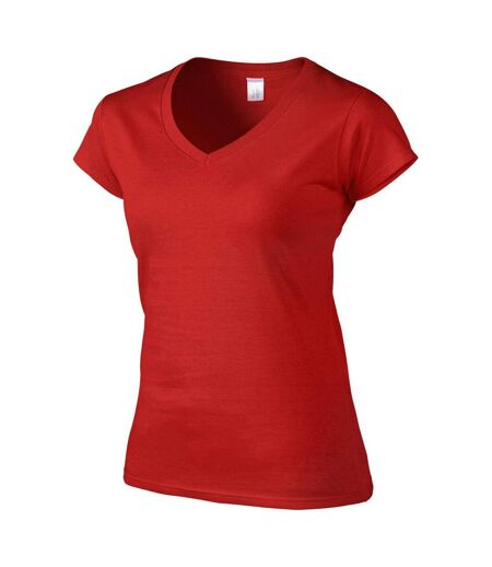T-shirt À Manches Courtes Et Col En V Femme Rouge Gildan