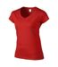 T-shirt À Manches Courtes Et Col En V Femme Rouge Gildan-4