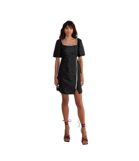 Womens/ladies Jacquard Party Shift Dress Black Lovedrobe