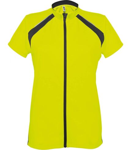 Maillot cycliste zippé femme - PA448 - jaune fluo - manches courtes