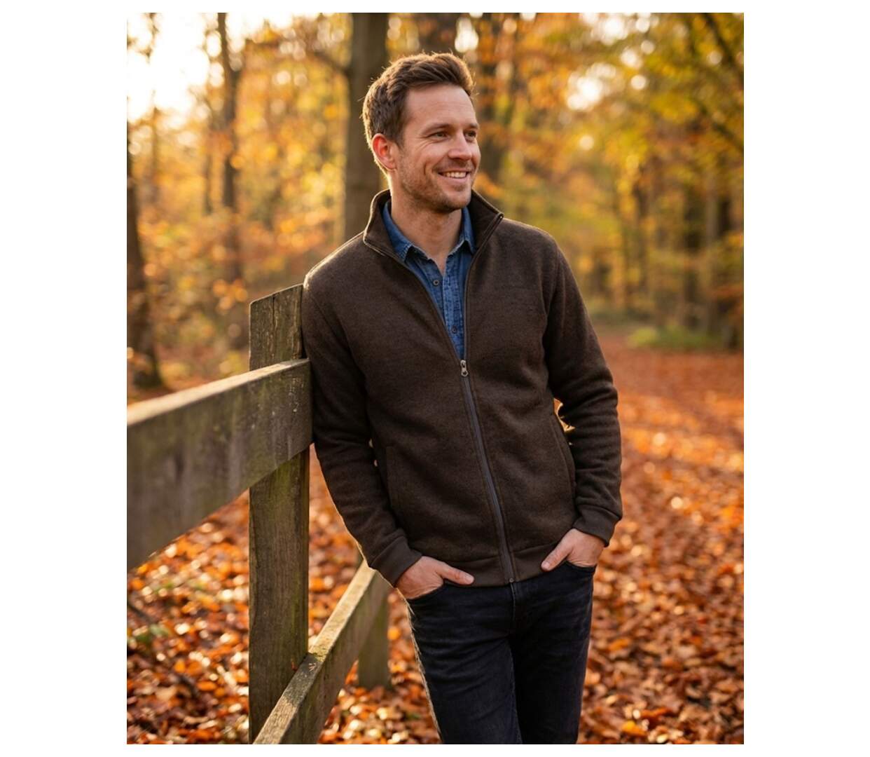 Cardigan Zippé Polaire Tricot Marron - Col Montant & Coudières-3