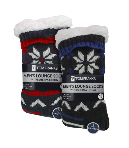 Lot de 2 chaussettes pantoufles en tricot Fairisle pour hommes avec Sherpa