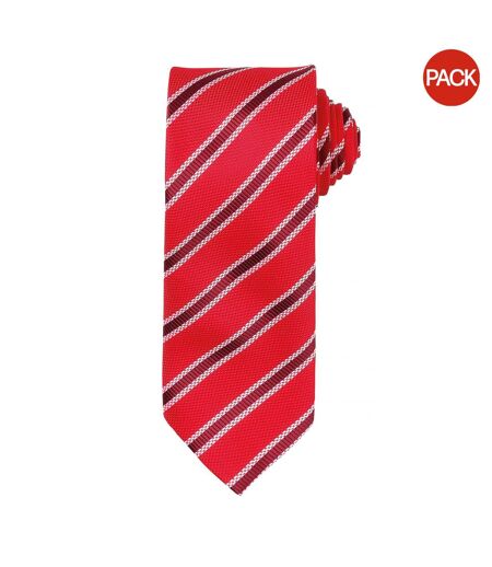 Premier Mens Waffle Stripe Formal Business Tie (Pack of 2) (Red/ Burgundy) (One Size) - UTRW6950
