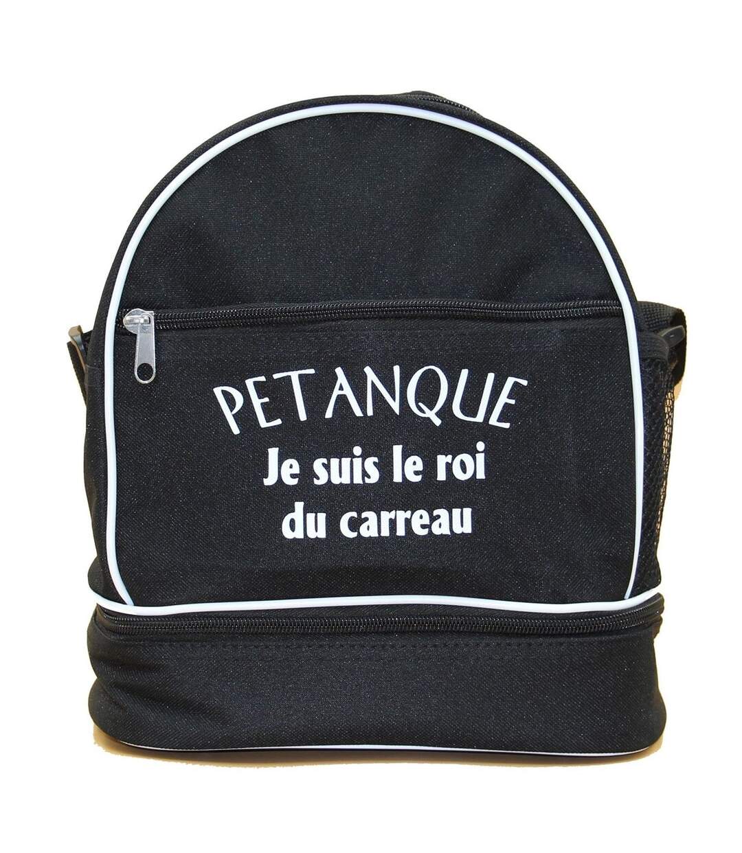Sac bandoulière pour 3 boules de pétanque - Je suis le roi du carreau - noir-1