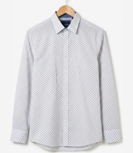 CHALLENGER CH4030 PETITS MOTIFS — Chemise à carreaux manches longues blanc/bleu : l'élégance du pur coton et de la coupe confort