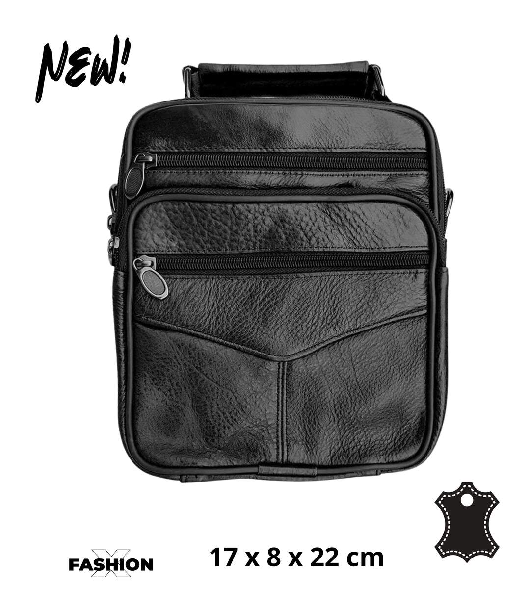 Sacoche bandoulière homme en CUIR - Sacoche multi poches - cuir vachette - Noir-1