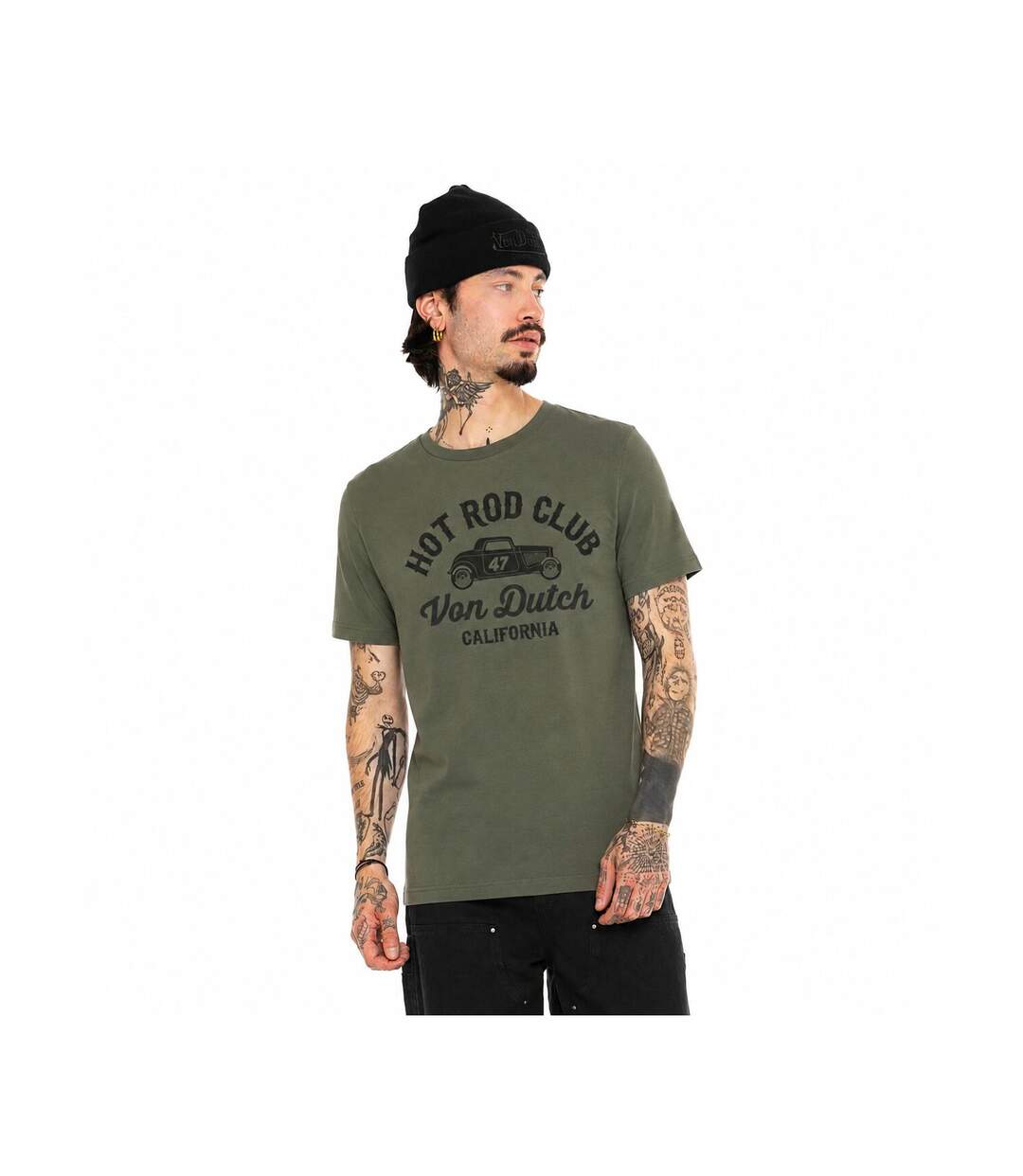 T-shirt col rond en coton homme avec Logo Log9 Kaki Vondutch-1