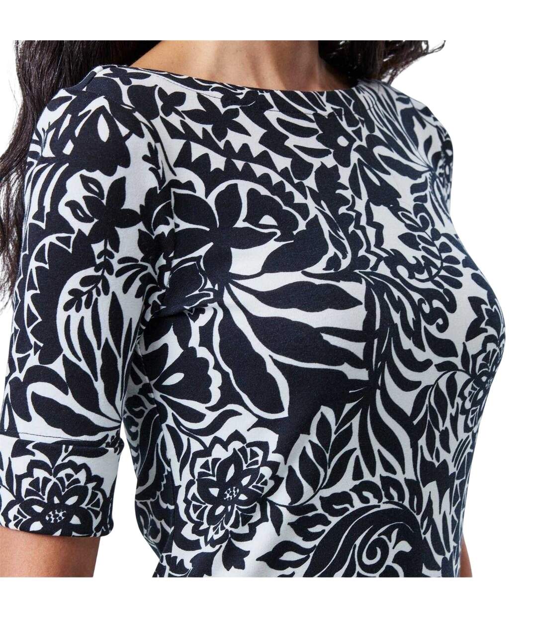 Womens/ladies Floral Boat Neck T-shirt Cream Black Ralph Lauren-4