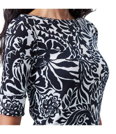 Womens/ladies Floral Boat Neck T-shirt Cream Black Ralph Lauren