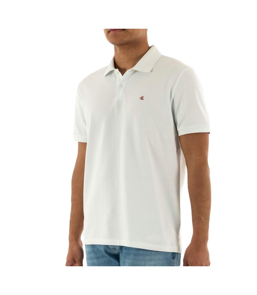 Polo blanc homme calvin klein jeans ss monogram pique-1