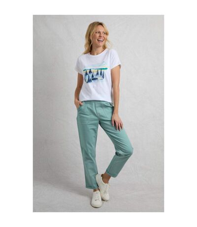 Womens/ladies Malorri Organic Cotton Trousers Mineral Blue Weird Fish