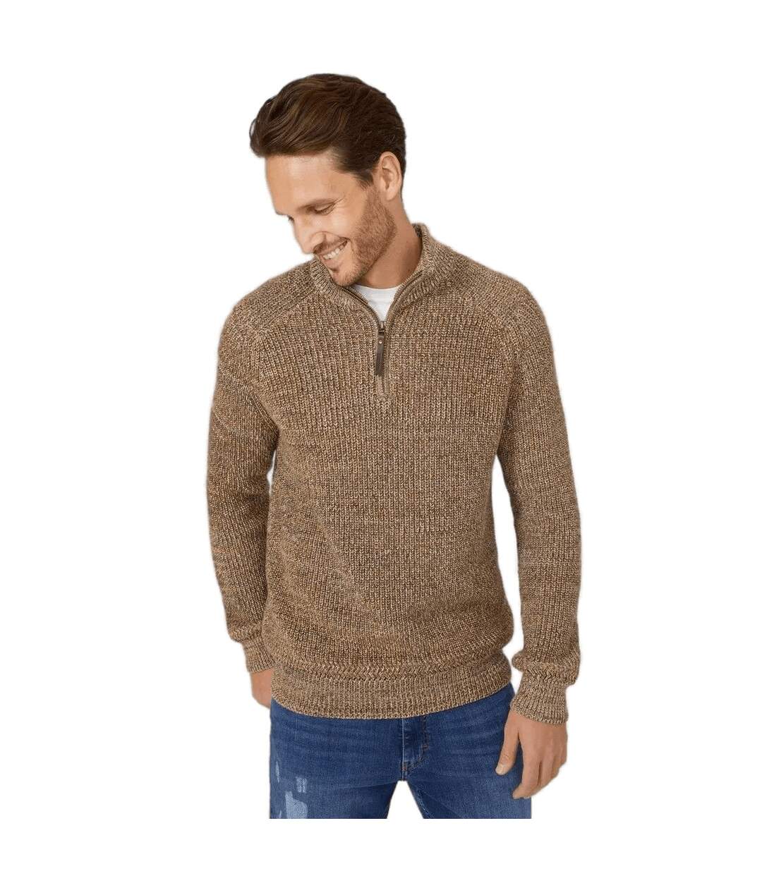 Mantaray Mens Twist Half Zip Sweater (Tan)