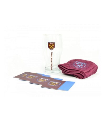 West Ham United FC Set Mini Bar officiel (composé de 1 verre à pinte, 4 tapis à bière et 1 serviette de bar) (Bordeaux / bleu) - UTBS968