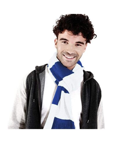 Beechfield Varsity Unisex Winter Scarf (Double Layer Knit) (Bright Royal / White) (One Size)
