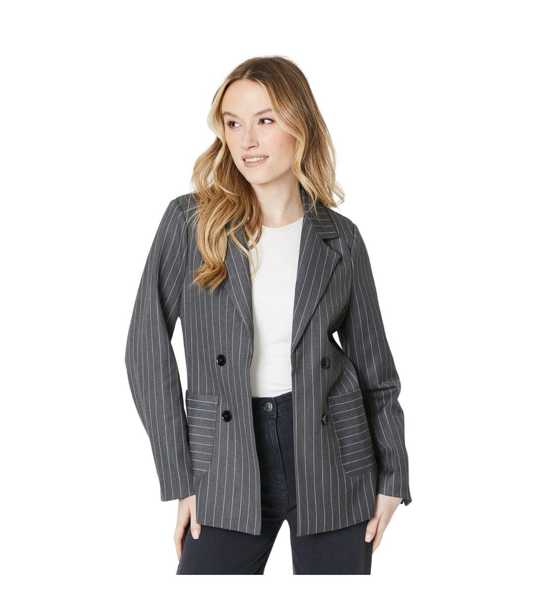 Womens/ladies stripe patch pocket blazer grey Dorothy Perkins-1