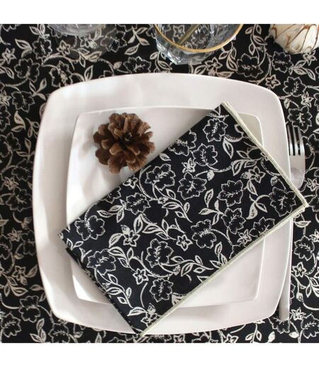 Lot de 4 Serviettes de Table Linette 40x40 Noir & Écru