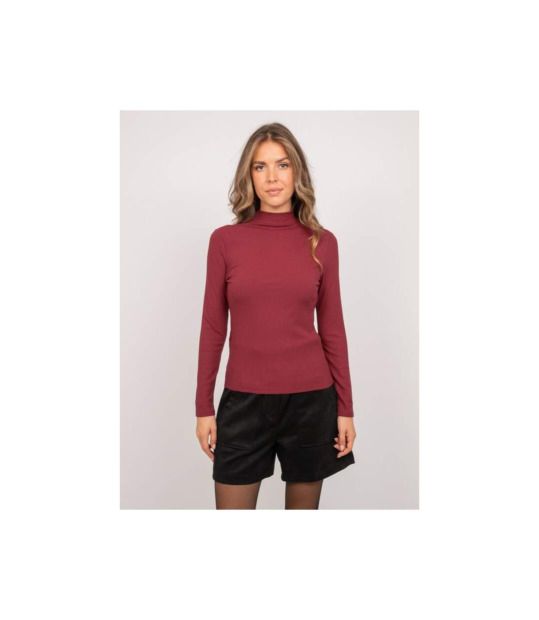 Sous-pull côtelé col montant manches longues FLEOBA - Dona X Lisa-1