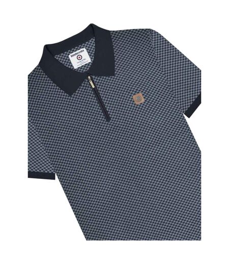 Mens Knitted Quarter Zip Polo Shirt Navy Lambretta