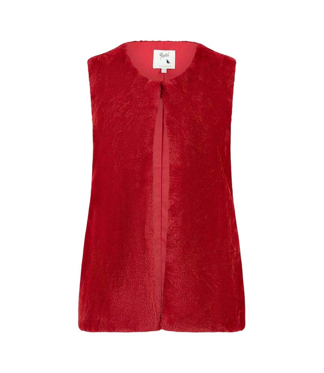 Womens/ladies Collarless Faux Fur Sleeveless Gilet Red Yumi-2