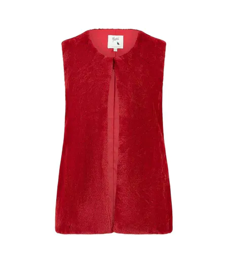 Womens/ladies Collarless Faux Fur Sleeveless Gilet Red Yumi