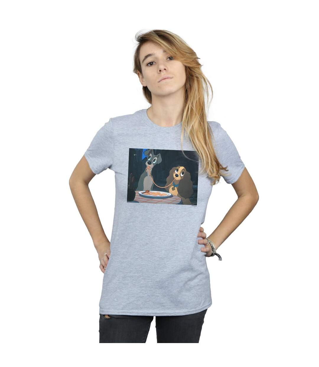 Disney Femme/Ladies Lady And The Tramp Spaghetti Slurp Cotton Boyfriend T-Shirt (Gris sportif) - UTBI49456-2