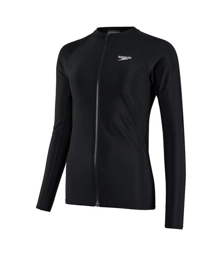 Womens/ladies Zipped Long-sleeved Rash Guard Black Speedo