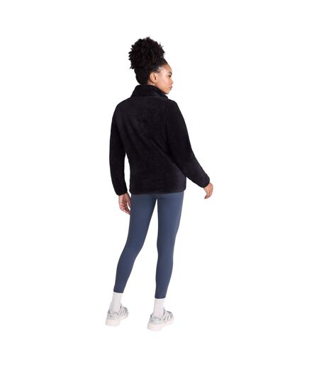Womens/ladies Teddy Fleece Half Zip Jacket Black Animal