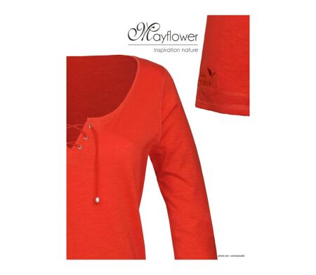 MAYFLOWER DOUGLAS1 - Tee-shirt manches 3/4 en maille flammée avec col à lacets