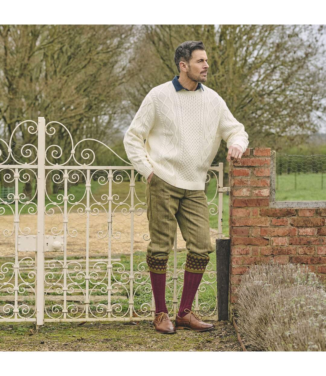 HJ Hall - Chaussettes de Chasse Homme en Laine Mérinos Motif Losanges Chaudes-5