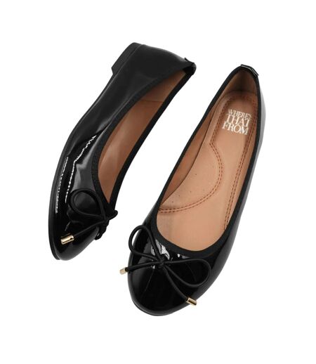 Womens/ladies tallula patent faux leather wide pumps black Where´s That From