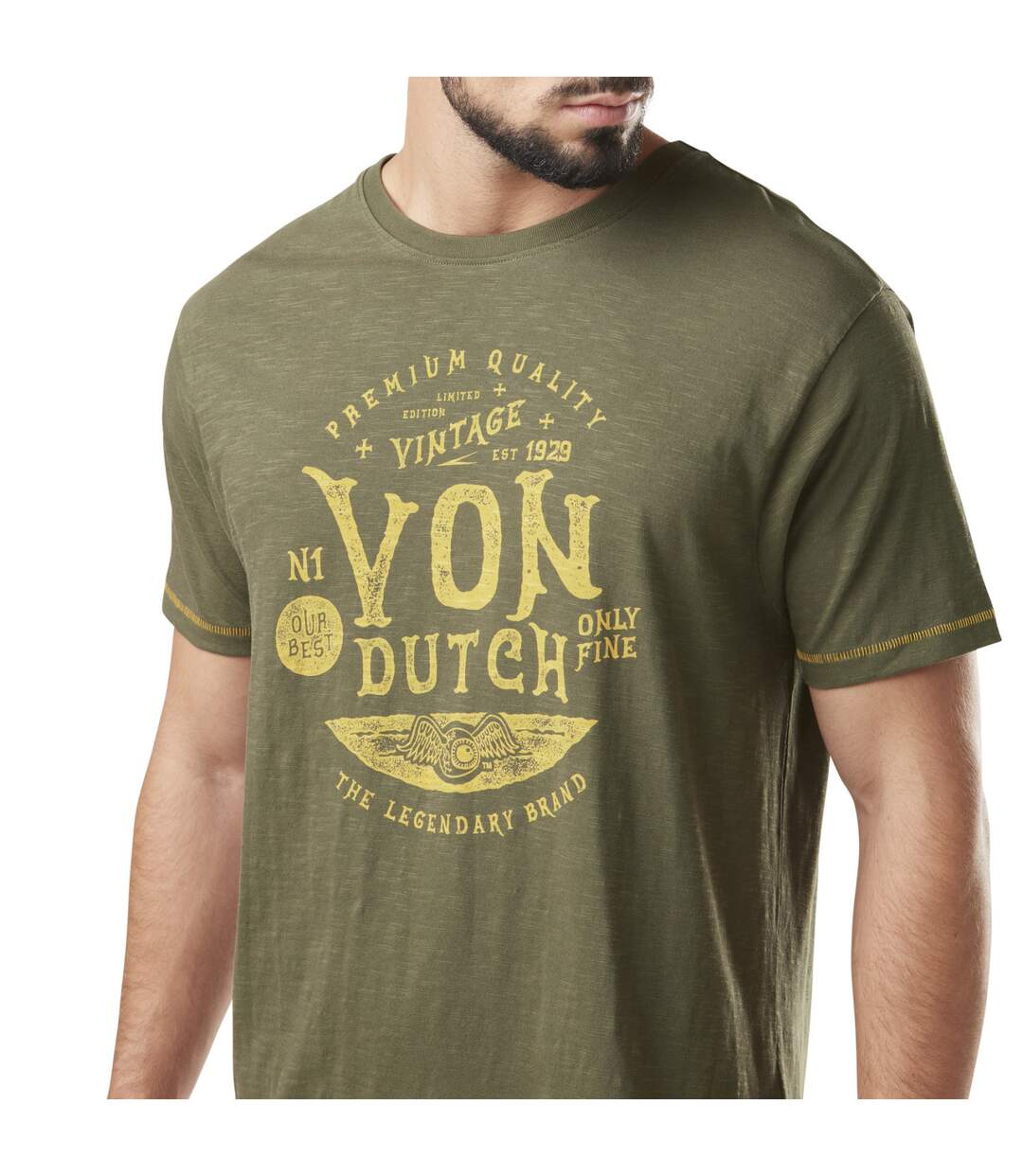 T-shirt homme slub col rond avec print en coton Prest Vondutch