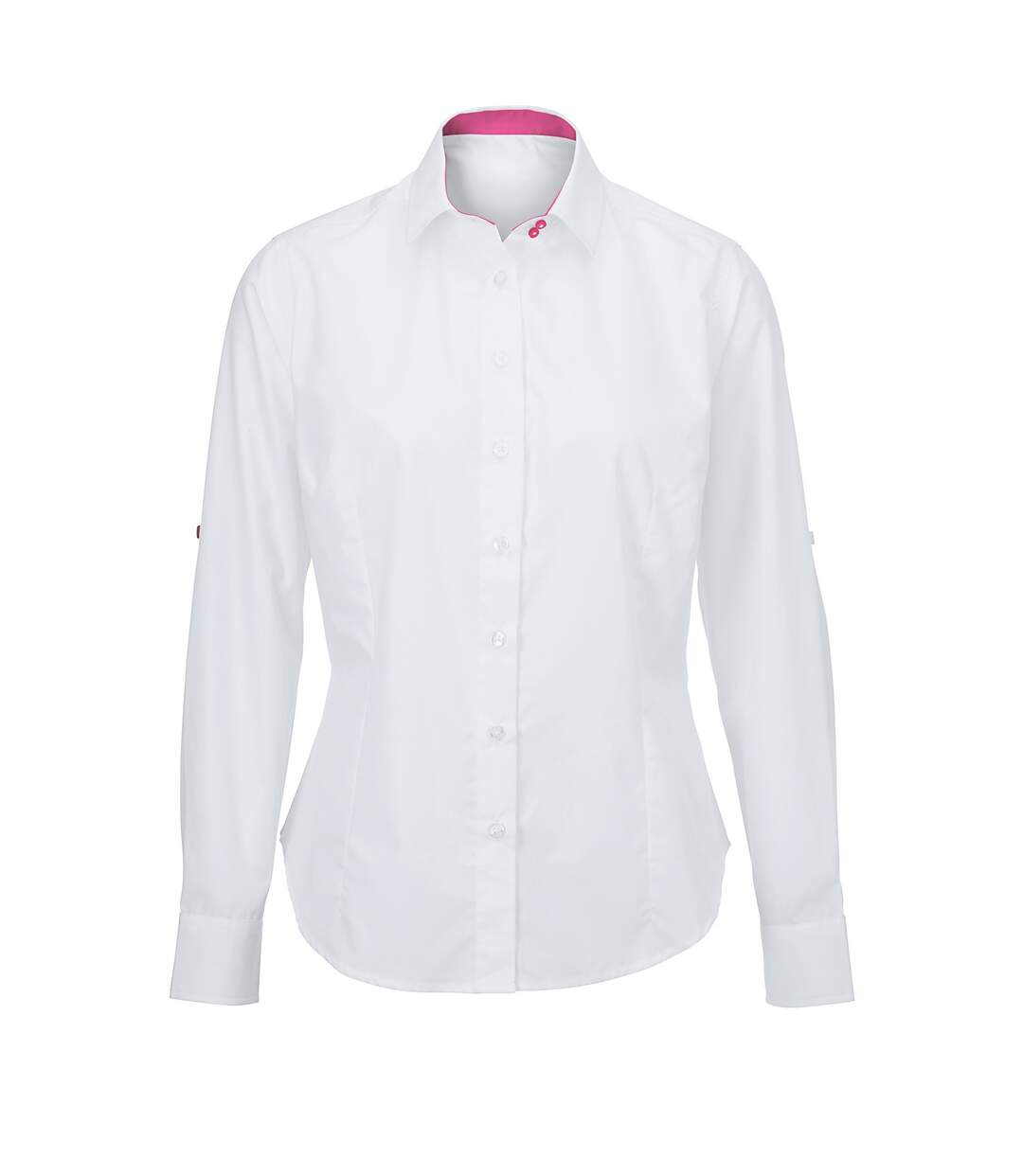 Alexandra Womens/Ladies Roll Sleeve Hospitality Work Long Sleeve Shirt (White/ Pink) - UTRW5349-1