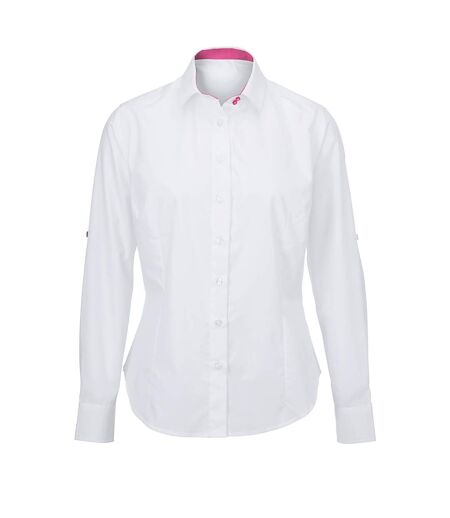 Alexandra Womens/Ladies Roll Sleeve Hospitality Work Long Sleeve Shirt (White/ Pink) - UTRW5349