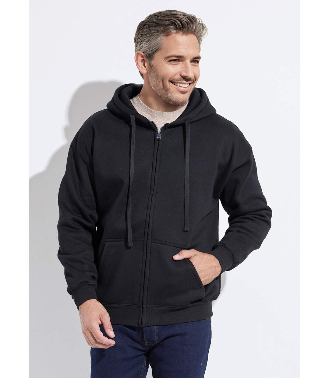 Sweat shirt zippé avec poche kangourou-1