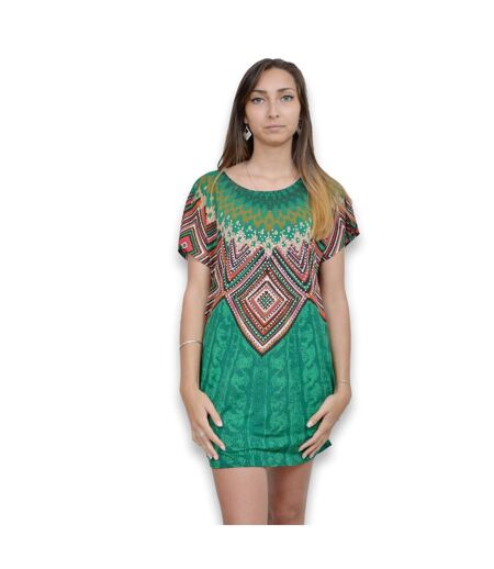 Tunique femme manches courtes - Top  imprimée de couleur vert