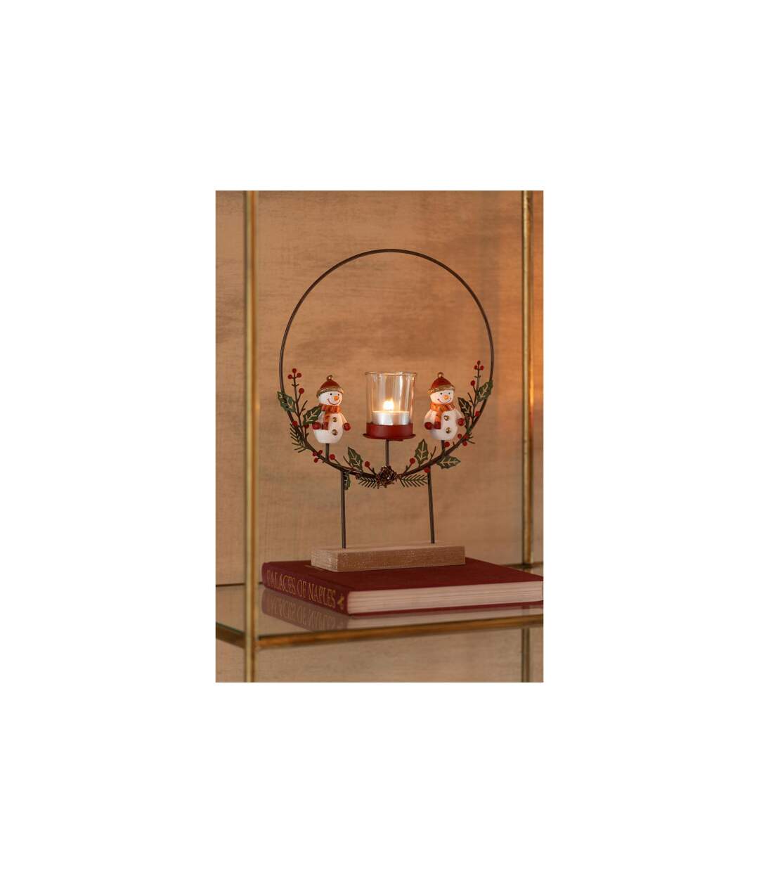 Photophore Cercle Bonhommes de Neige 28cm Multicolore-4