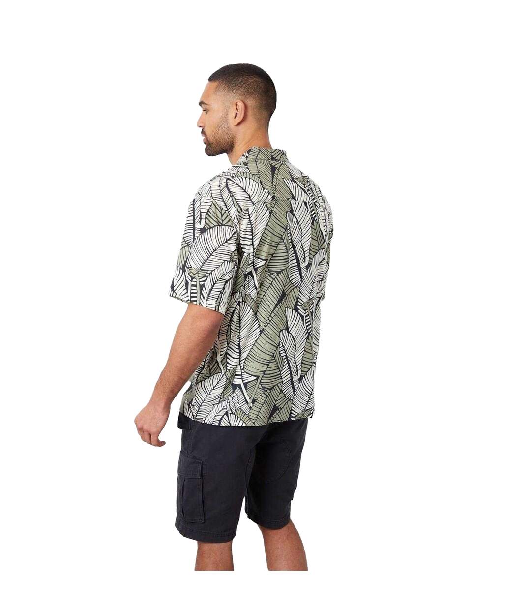 Mens Leaf Print Relaxed Fit Shirt Black Threadbare-3