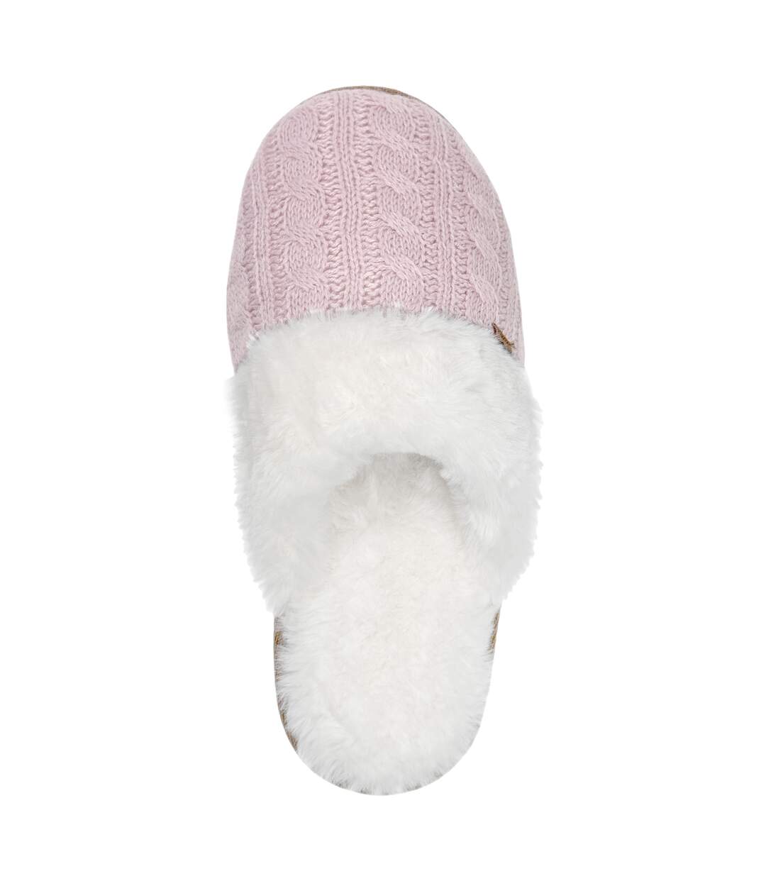 Ladies Cable Knit Faux Fur Thermal Winter Slippers-5