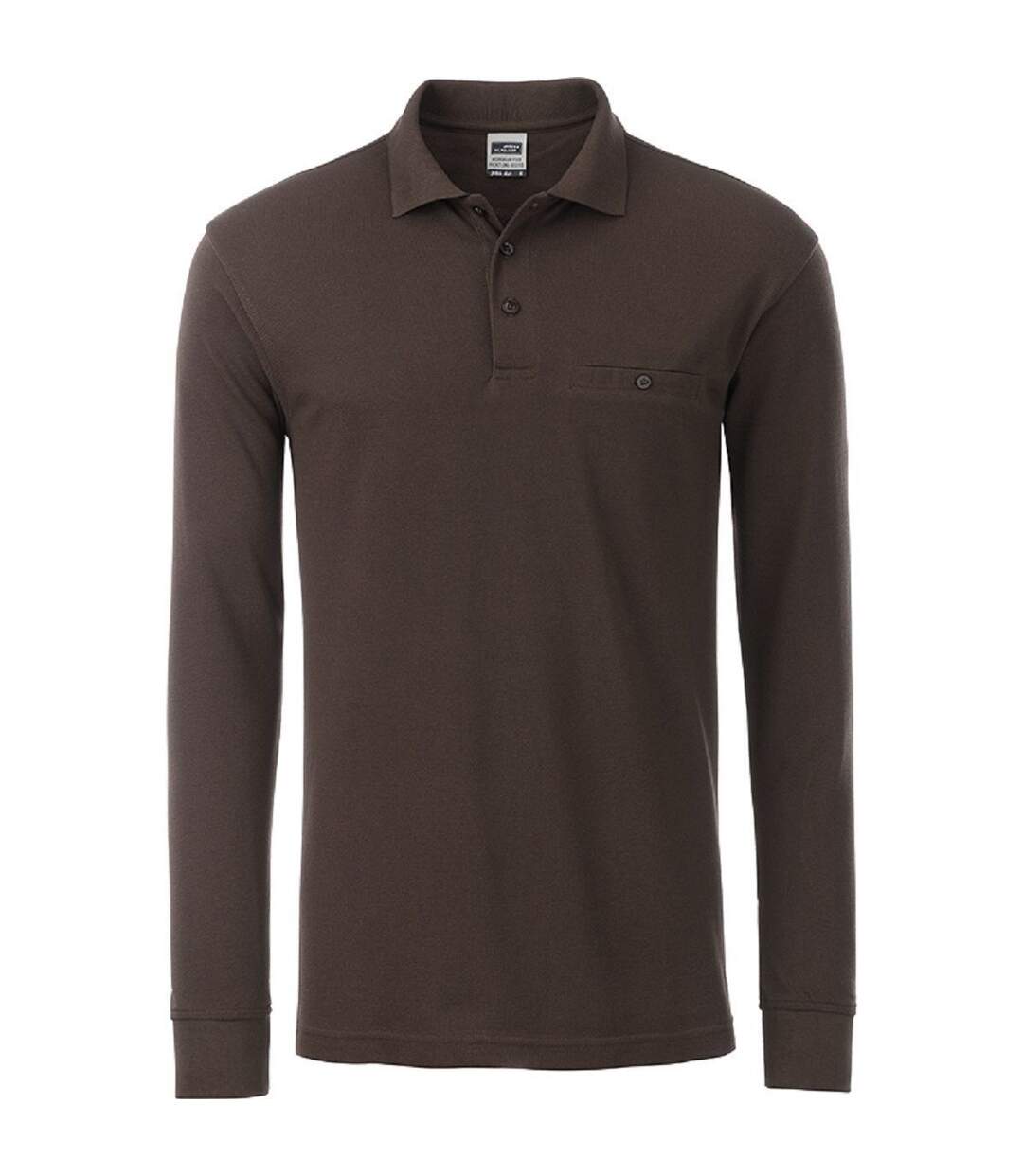 Polo homme poche poitrine manches longues - JN866 - marron - workwear