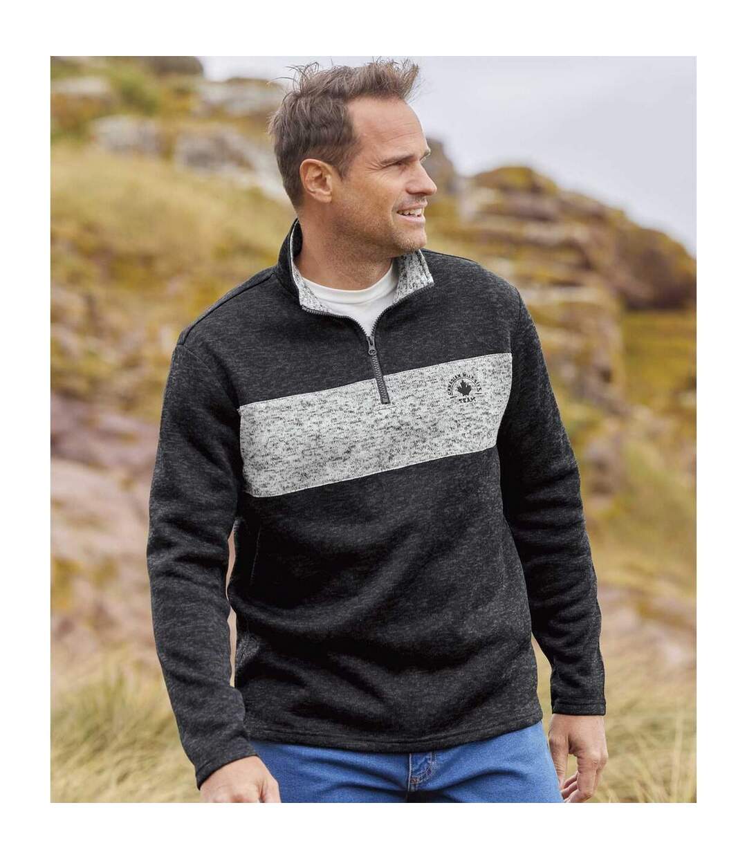 Pack Of 4  Mens Brushed Fleece Zip Neck Jumper  Grey Black Blue Dark Grey Atlas For Men-3