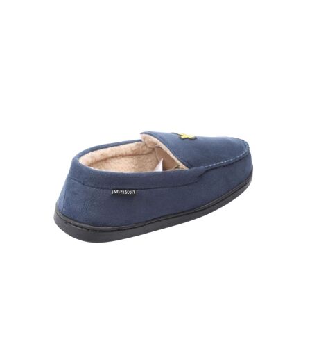Mens Aspen Faux Suede Moccasin Slippers Navy Lyle & Scott