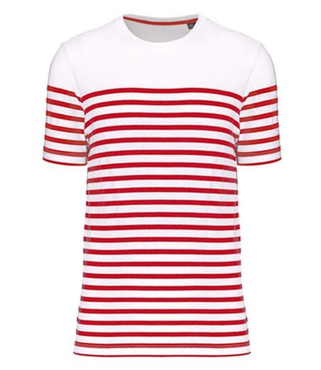 T-shirt rayé coton bio marinière homme - K3033 - rouge et blanc