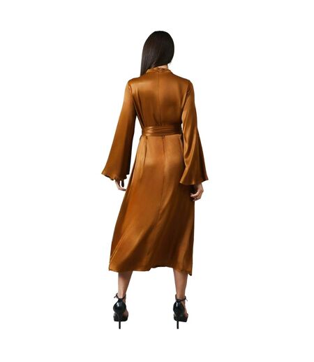 Womens/ladies Satin Bias Cut Midi Dress Bronze Principles