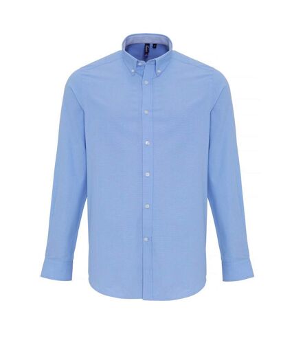 Premier Mens Cotton Rich Oxford Stripe Shirt (Light Blue)
