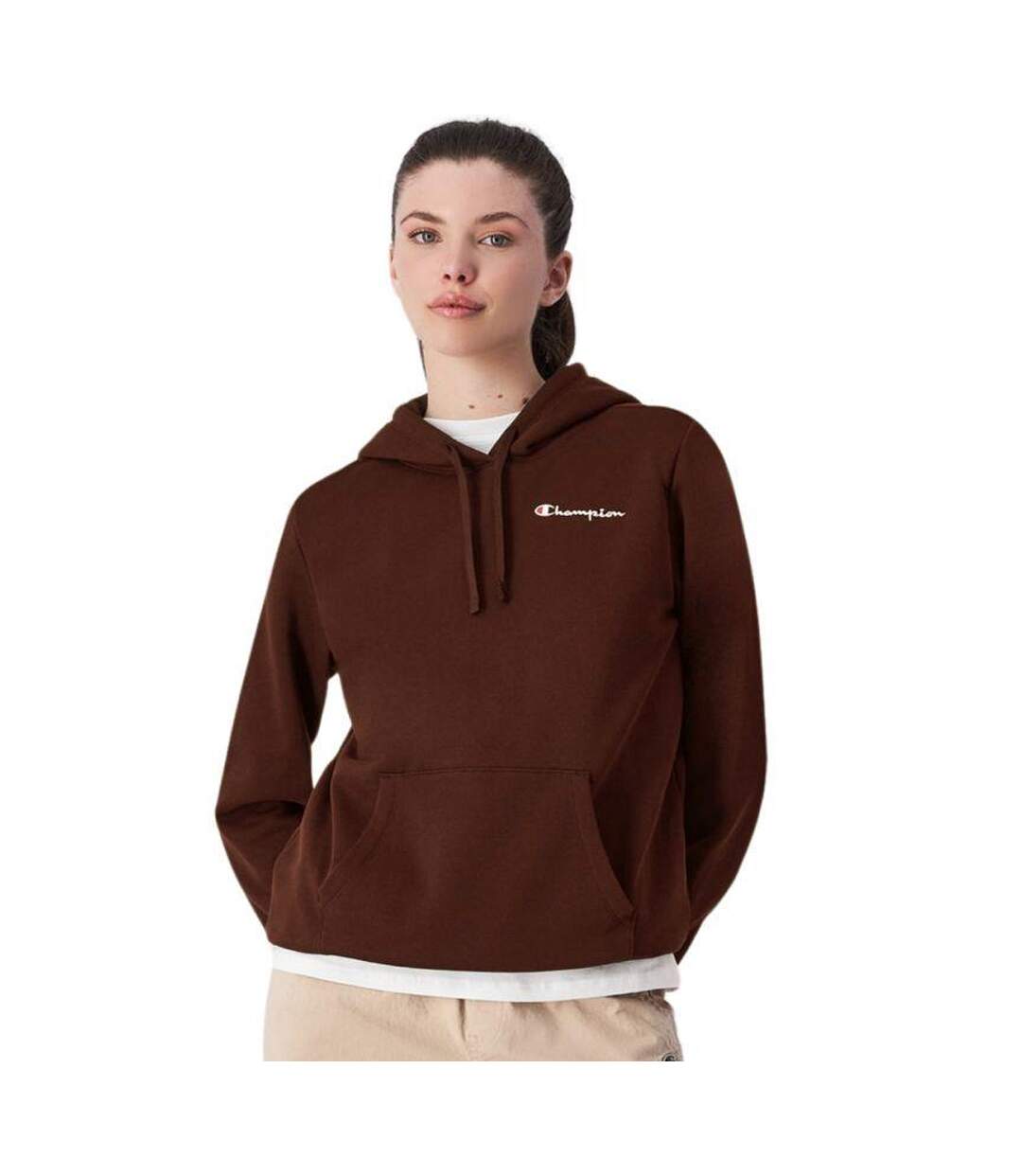 Sweat À Capuche Motif/style Logo Sur Poitrine Femme Marron Champion-1
