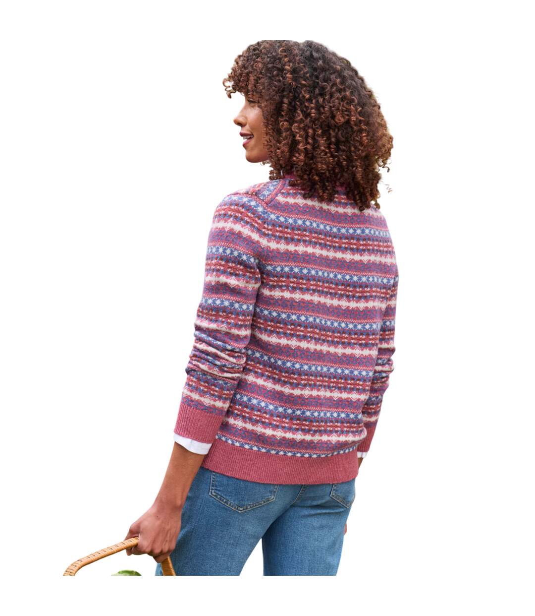 Womens/ladies Fair Isle Crew Neck Cardigan Multicoloured WoolOvers-2