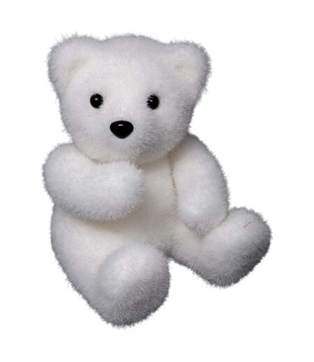 Statuette Déco Ours Assis Manteau 15cm Blanc